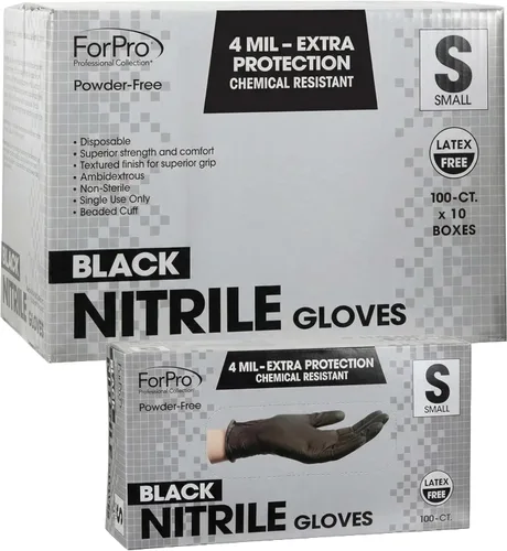 Miniatura 14 de ForPro Disposable Nitrile Gloves, Chemical Resistant, Powder-Free, Latex-Free, Non-Sterile, Food Safe, 4 Mil Negro