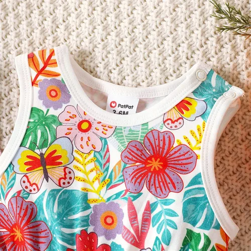 Miniatura 4 de PATPAT Mameluco floral sin mangas con borlas y pompón para bebé, conjunto con diadema de 0 a 18 meses