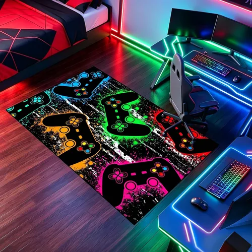 Miniatura 12 de Alfombras de Jugador para Dormitorio de Niños, Pintura de Dibujos Animados con Gamepad, Alfombra para el Hogar para Adolescentes, Decoración Genial