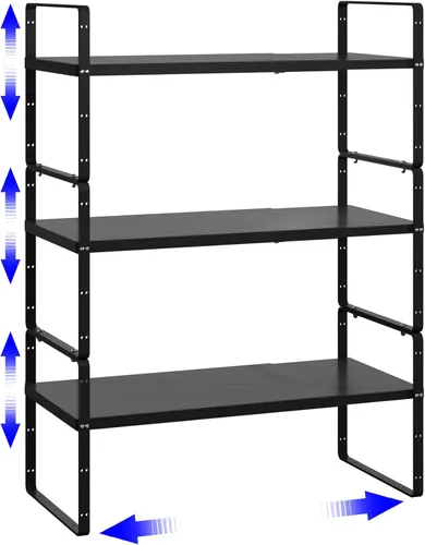 Miniatura 15 de Organizador de estante expandible para gabinete, almacenamiento apilable para mostrador de despensa de cocina, soporte ajustable para armario, Negro