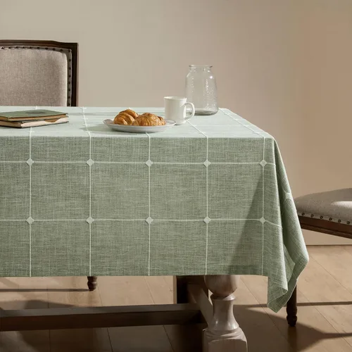 Miniatura 70 de ZeeMart - Mantel de mesa con diseño de cuadrícula boho y borlas (blanco roto, 132 cm x 132 cm), mantel de gran peso de lino a cuadros bordado