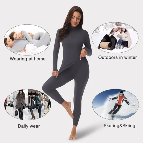 Miniatura 6 de Conjunto de ropa interior térmica con cuello alto falso para mujer, forro polar ultrasuave y cálido