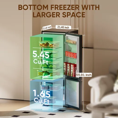 Miniatura 2 de Upstreman - Refrigerador de 7.1 pies cúbicos con congelador inferior, refrigerador para apartamento con congelador, energéticamente eficiente