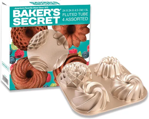 Miniatura 4 de Baker's Secret Molde estriado antiadherente para pasteles, moldes de aluminio fundido resistente para hornear pasteles, 2 capas de revestimiento