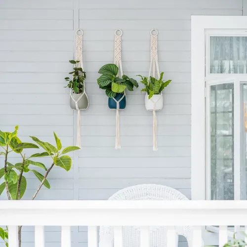Miniatura 2 de Mkono Paquete de 3 perchas de macramé de 39 pulgadas para colgar en la pared de interiores, cesta para macetas, soporte para macetas, decoración