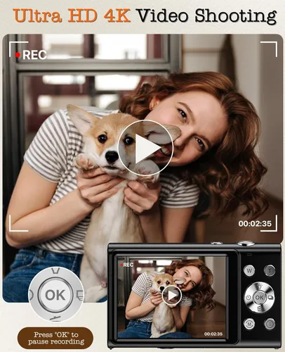 Miniatura 3 de Cámara digital, cámara de vlogging 4K para cámaras de enfoque automático de YouTube para fotografía con zoom digital de 16X, cámara digital compacta