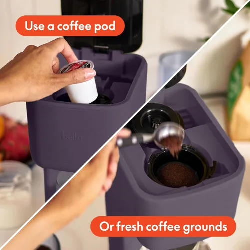 Miniatura 3 de BELLA Cafetera de una sola porción, cápsulas K y café molido compatible con bandeja de goteo extraíble y ajustable, apagado automático y accesorios