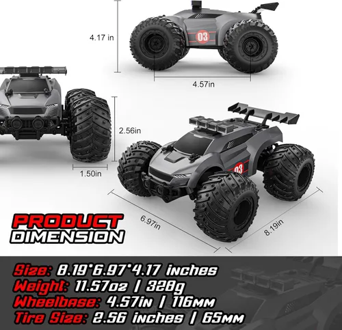 Miniatura 6 de Coche de Control Remoto EpochAir - 20km/h 1:18 Coches RC de Alta Velocidad Todo Terreno con Luz Roja Trasera y Faros y Linternas, 2.4GHz Coche