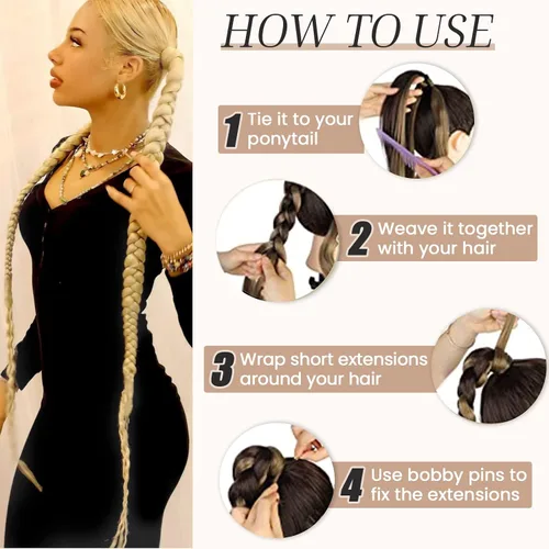 Miniatura 4 de HAIRCUBE Extensión de cabello sintético suave y natural para mujer, cola de caballo larga trenzada con banda elástica y banda elástica para el Negro