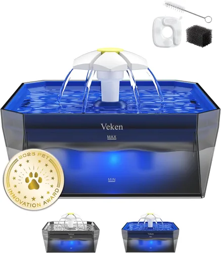 Miniatura 29 de Veken Fuente de agua para gatos pequeña apta para mascotas con bomba silenciosa, fácil de limpiar y montar, mini dispensador de agua para mascotas