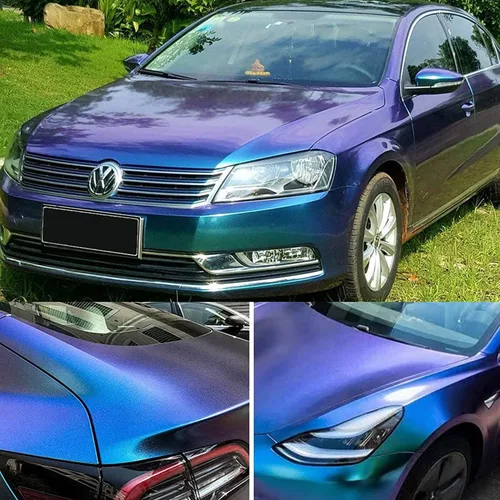 Miniatura 13 de Vinilo adhesivo de coche de color morado metálico brillante a azul camaleón, cinta adhesiva de película adhesiva de liberación de aire
