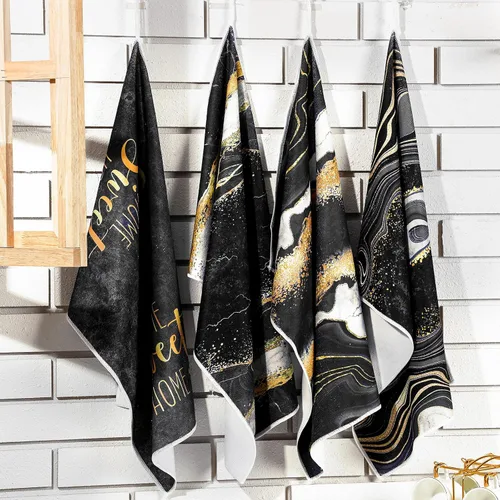 Miniatura 7 de Geyoga 4 piezas de toallas de cocina de Navidad de mármol negro y dorado, toallas de mano para platos absorbentes, paños de lavado de mármol