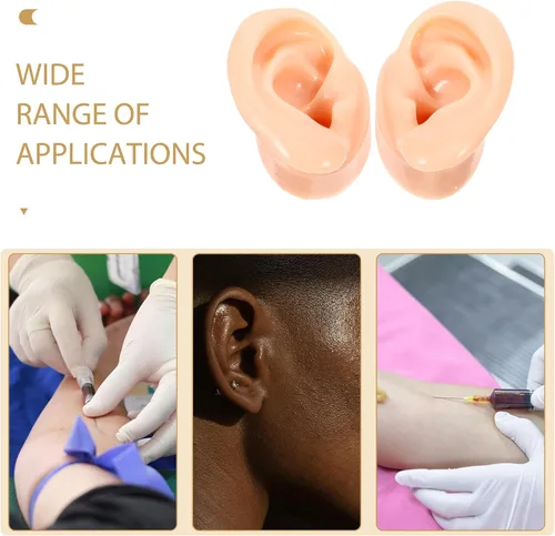 Miniatura 3 de 2 modelos de orejas de silicona suave para la práctica de piercing, orejas falsas flexibles realistas para exhibición de joyas y enseñanza