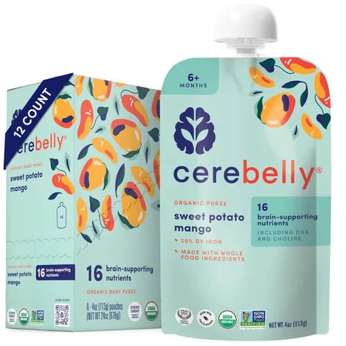 Miniatura 24 de Cerebelly Paquete variado de bolsas de comida orgánica para bebés, purés de verduras y frutas, 16 nutrientes, sin azúcar añadido, fibra y sin OMG, 4