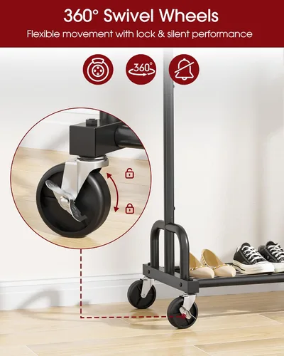 Miniatura 4 de Sakugi Perchero de Ropa - Percheros de Ropa de Gran Capacidad para Colgar Ropa con Ruedas con Cerradura, Perchero de Metal que Ahorra Espacio