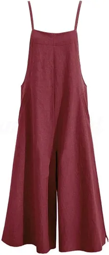 Miniatura 5 de YESNO PZZTYP2 Enterizo holgado de estilo informal, largo, overol con pantalones de pierna ancha, conjunto de una pieza de algodón, con bolsillos