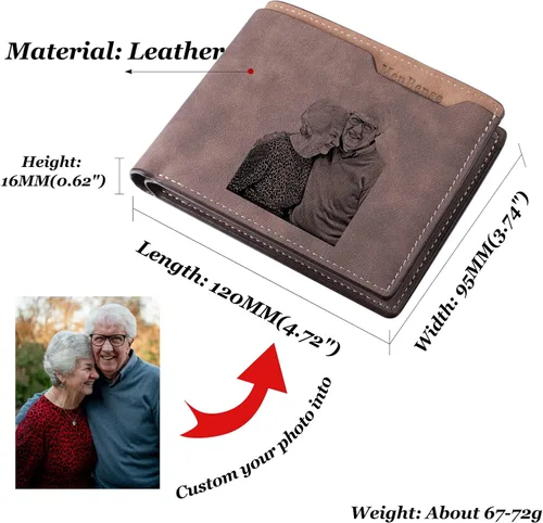 Miniatura 15 de INBLUE Billetera plegable grabada personalizada, cartera de cuero personalizada con foto y texto grabado, regalos para hombres, marido, papá, hijo
