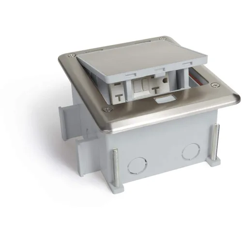 Miniatura 2 de OB-1-SP-6PORT Caja de piso desplegable para exteriores con placa Keystone vacía de 6 puertos, parte superior de acero inoxidable, botón abierto