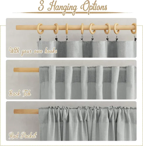 Miniatura 2 de NICETOWN - Cortinas de lino gris claro para habitación de niños, bolsillo para barra y trabilla trasera, parte superior de lino tejido