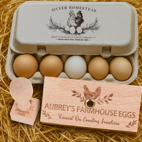 Miniatura 7 de KAINSY Sellos de cartón de huevos personalizados, sellos personalizados para cartón de huevos, 8 tamaños, sellos de goma de madera para cajas