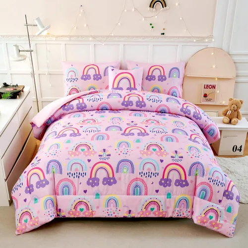Miniatura 17 de ANGIYUIN Juego de Edredón Tie Dye Arcoíris Azul Tamaño Queen 6 Piezas Degradado con Purpurina Cama en una Bolsa para Niñas Juego de Ropa de Cama Tie