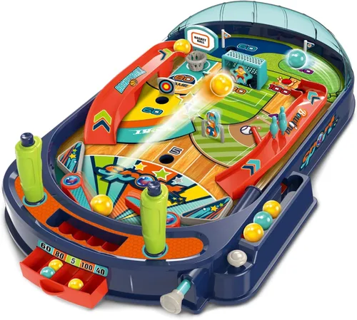 Miniatura 10 de Battle Pinball Machine - Juego de arcade de mesa con obstáculos, lanzador de barra de tracción, aletas y objetivos de puntuación, mini pinball de 1