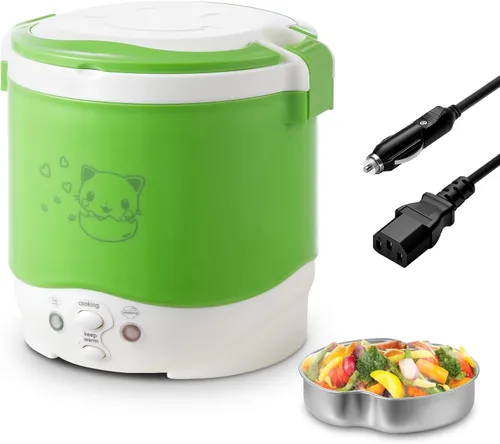 OSBA Mini Arrocera, Arrocera de Viaje Pequeña de 1L 12V para Auto, Cocina para Sopa, Papilla y Arroz, Función de Cocinado, Calentamiento y