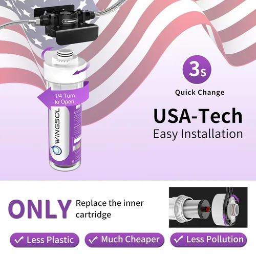 Miniatura 7 de WINGSOL Filtro de agua para grifo de fregadero, reduce el cloro/PFAS/PFOA/PFOS/Olor/Sedimento, NSF/ANSI 42 y 53 Mejora el sabor, Indicación EZ