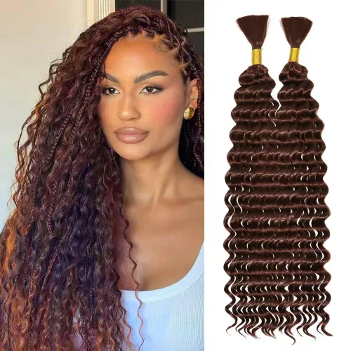 Miniatura 30 de Cabello bohemio para trenzar de 18 pulgadas, 2 paquetes de cabello ondulado profundo a granel para trenzas bohemias, sin trama, extensiones