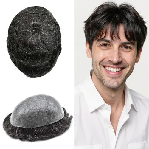 Miniatura 13 de Toupee para hombres de piel fina inyección de PU unidad de peluca para hombre, pieza de cabello humano natural real, sistema de repuesto
