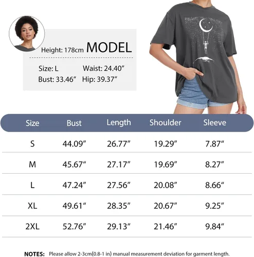 Miniatura 6 de Camiseta de gran tamaño para mujer, cuello redondo, manga corta, ajuste holgado