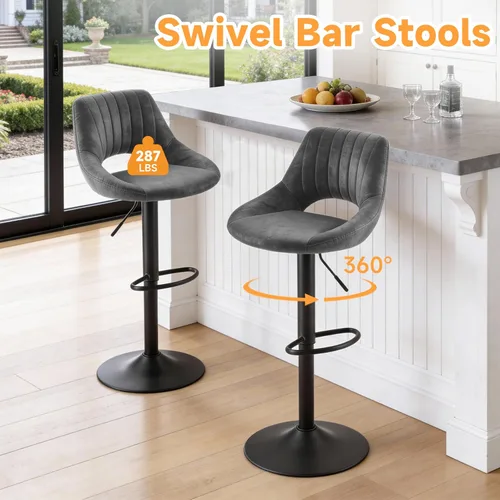 Miniatura 4 de Fat Ant Juego de 2 taburetes de bar giratorios, taburetes de bar ajustables con altura de mostrador, sillas de bar modernas con respaldo