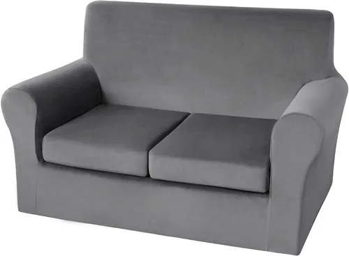 Miniatura 10 de 2 Piezas de Funda de Sillón de Terciopelo en Relieve con Funda de Cojín Separada, Funda de Sofá de Tacto Suave y Elegante, Funda de Sofá