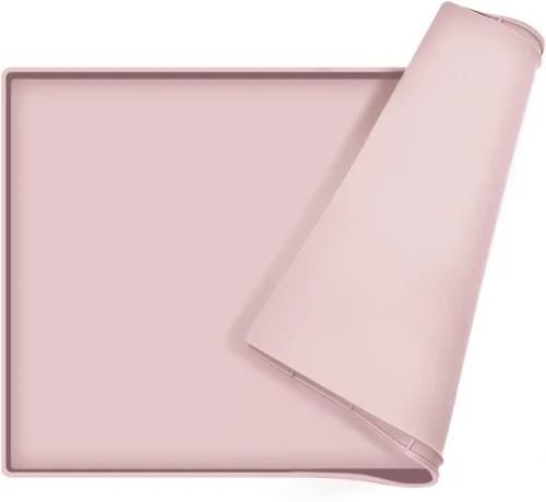Miniatura 19 de Tapete de comida para perros, bandeja de comida impermeable de silicona, mantel individual antideslizante para mascotas, borde elevado de 0.6