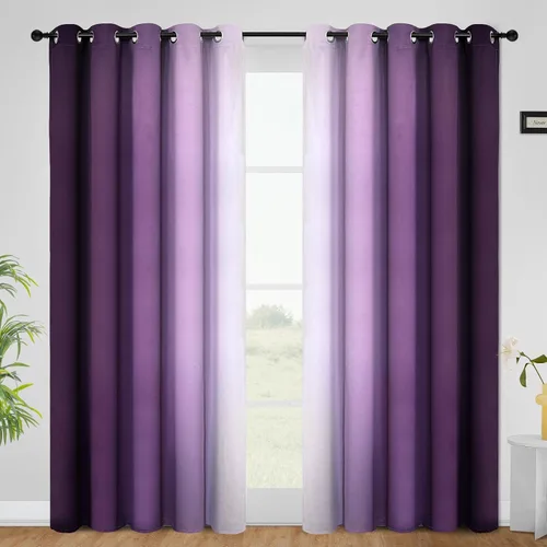 Miniatura 49 de COSVIYA Cortinas 100% Opacas Azul Degradado con Lazos Ajustables para Cocina Aislamiento Térmico Oscurecimiento de Habitación Cenefa con Bolsillo
