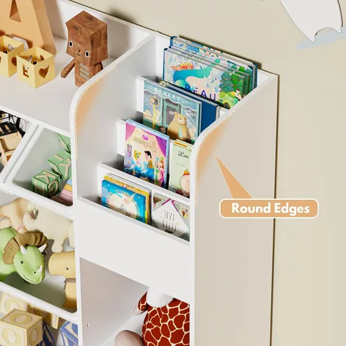 Miniatura 6 de HOMMPA Organizador de almacenamiento de juguetes para niños de 55 pulgadas de ancho con 2 cajones movibles, estantería de 4 niveles para niños