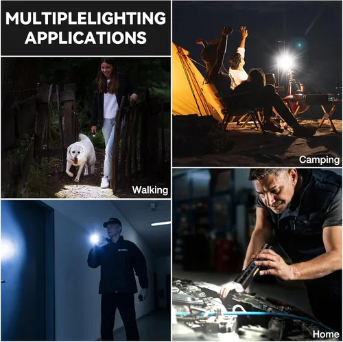 Miniatura 8 de Linterna recargable de 99,000 lúmenes altos, 7 modos de luz LED con COB, potente linterna de mano para el hogar, campamento (paquete de 2)