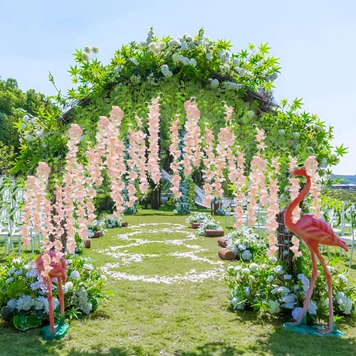 Miniatura 7 de U'Artlines Paquete de 12 (Total 43.2 Pies) Enredadera de Glicinia Artificial Falsa Ratán Guirnalda Colgante Flores de Seda Cadena Casa Fiesta Boda