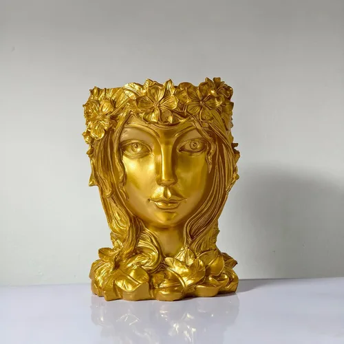 Miniatura 5 de Maceta de cabeza con cara de diosa con orificio de drenaje - Linda maceta de diosa de resina