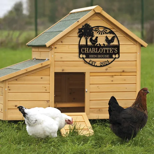 Miniatura 3 de Letrero de Pollo Divertido Personalizado, Letrero Personalizado de Gallinero Decoración de Pared, Letreros de Granja de Metal para Exteriores
