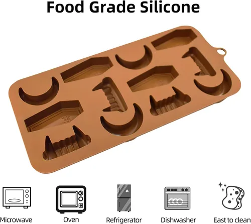Miniatura 4 de Moldes de silicona para chocolate, moldes para dulces de Halloween, dientes de vampiro, lápida, forma de luna, moldes para cubitos de hielo, juego