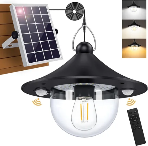 Auzev Luz Solar para Cobertizo Interior Exterior Luces Colgantes Alimentadas por Energía Solar con 2 Sensores de Movimiento, Lámpara Colgante Solar