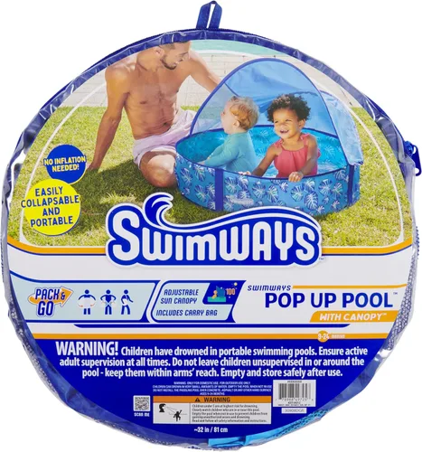 Miniatura 7 de Swimways Elite - Piscina desplegable sobre el suelo, piscina para bebés con toldo y funda de transporte, piscina plegable para niños de 9 a 24
