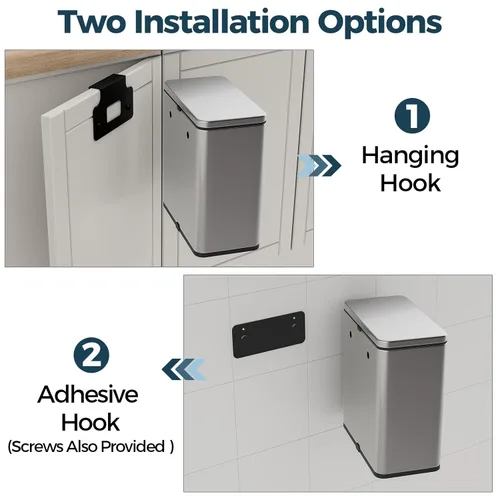 Miniatura 2 de Basurero colgante de acero inoxidable con tapa y cubo interior, contenedor de compost de cocina de 2 galones para encimera, debajo del fregadero