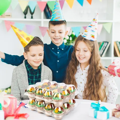 Miniatura 7 de LotFancy (12 unidades x 5 juegos) recipientes para cupcakes con 60 forros, cajas apilables de plástico, soporte desechable para magdalenas con tapa