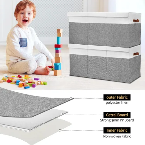 Miniatura 6 de Gowee Caja de almacenamiento de juguetes extragrande con tapa, cesta organizadora de juguetes resistente con divisores para niños, niñas, guardería