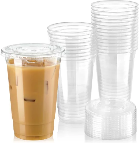 Miniatura 7 de Fit Meal Prep Paquete de 50 vasos de plástico transparente de 32 onzas con tapas planas, tazas desechables para café helado, sin BPA, taza de batido