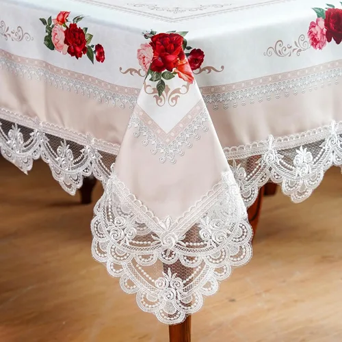 Miniatura 20 de SUTAVIA Mantel de Mesa Bordado con Encaje, Cubierta de Mesa Rectangular Estilo Granja, Mantel de Macramé Clásico Oblongo con Decoración Floral