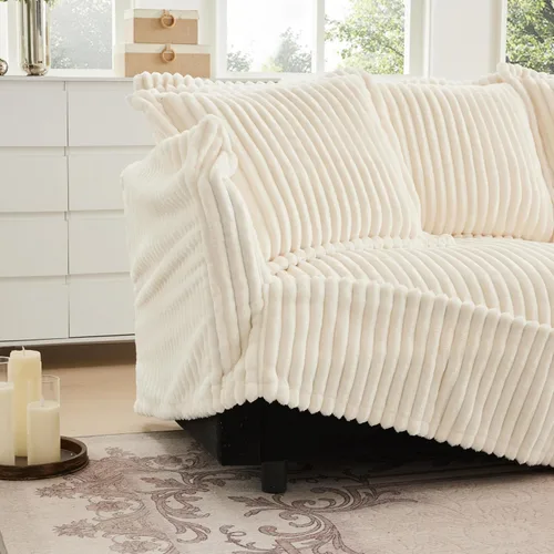 Miniatura 5 de KEIKI Sofá modular de pana de 83 pulgadas, cómodo juego de sofá nube blanco con 2 almohadas, moderno sofá de asiento con cojines profundos y suaves