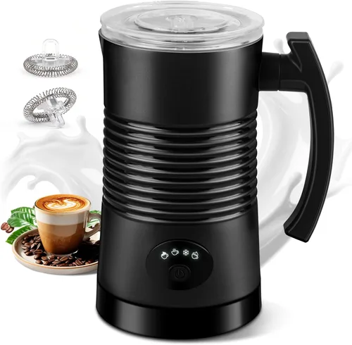 Espumador de leche y vaporizador, espumador de leche eléctrico 4 en 1, máquina de espuma fría y caliente, capacidad de 11.8 onzas, calentamiento